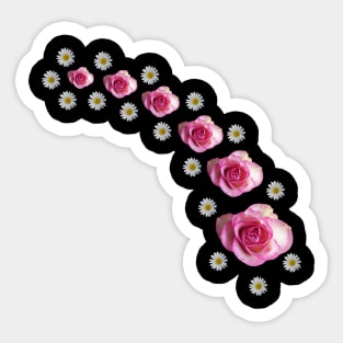 roses, daisy flowers, blooming daisies, pink rose Sticker